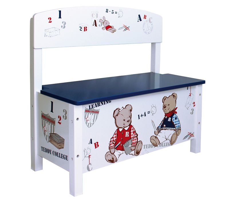 Banc-coffre à Jouets Teddy College - Blanc Imprimé Oursons