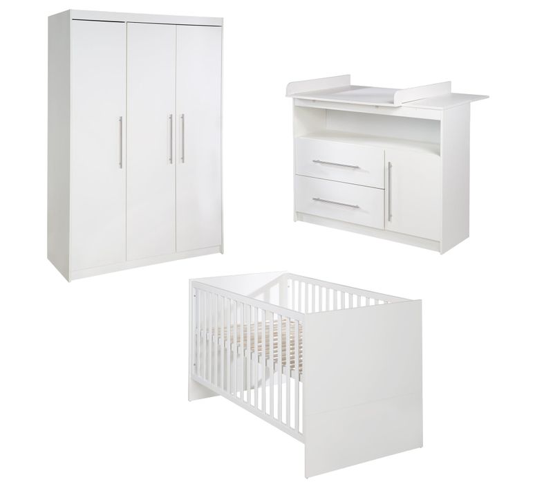 Ensemble De Chambre Maren - Lit Bébé + Commode Large + Armoire 3 Portes