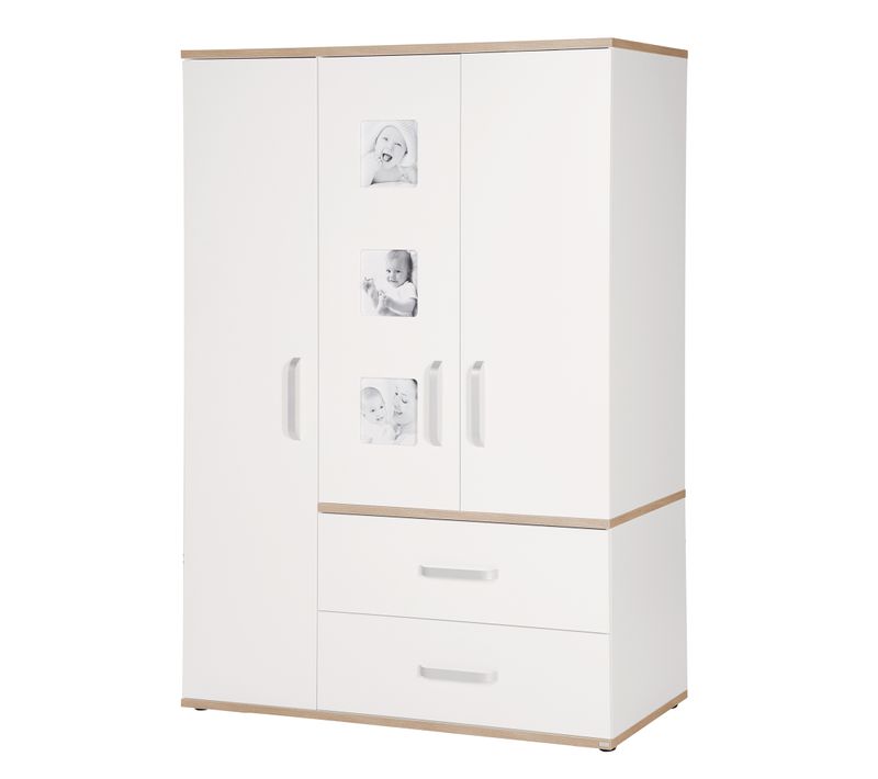 Armoire Pia 3 Portes - Blanc / Chêne