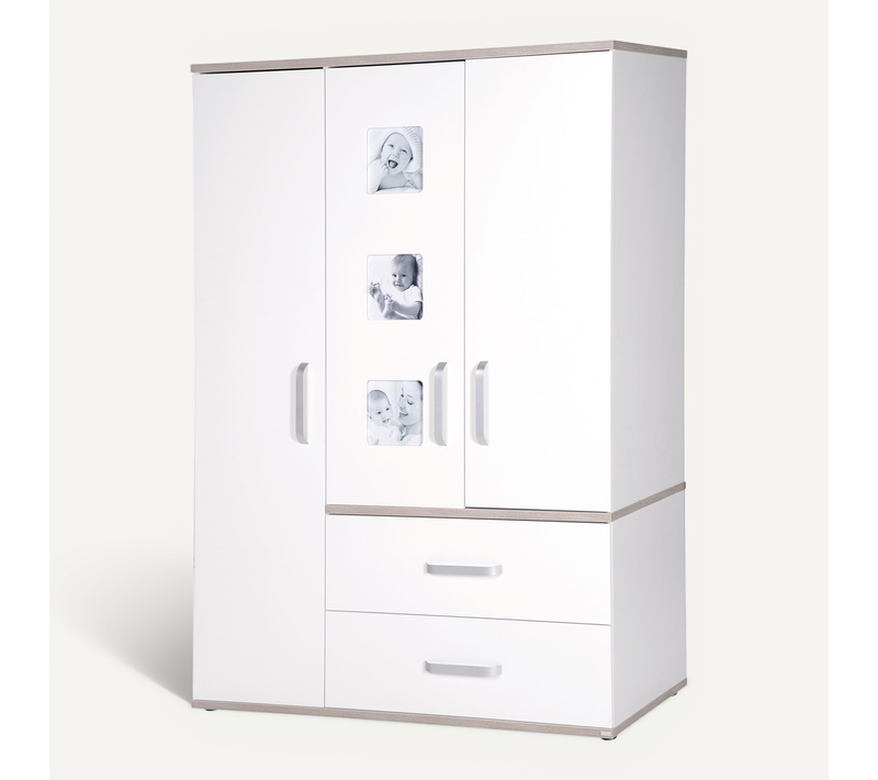 Armoire Moritz 3 Portes - Blanc / Décor Bois