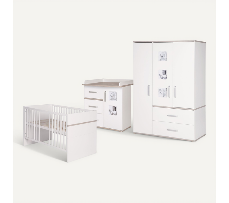 Ensemble De Chambre Moritz - Lit Bébé + Commode Á Langer + Armoire À 3 Portes