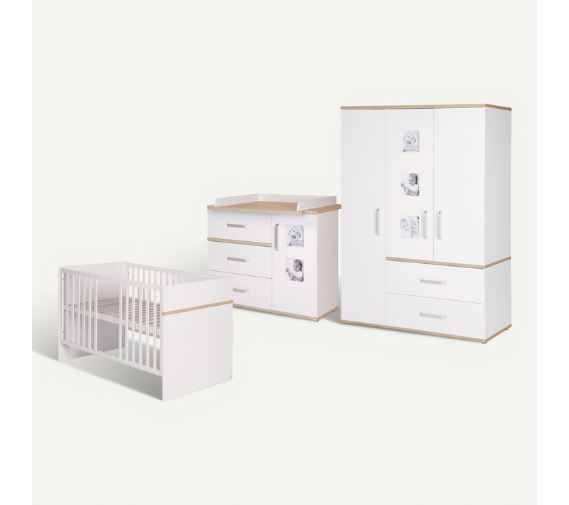 Ensemble De Chambre Pia - Lit Bébé + Commode À Langer + Armoire 3 Portes