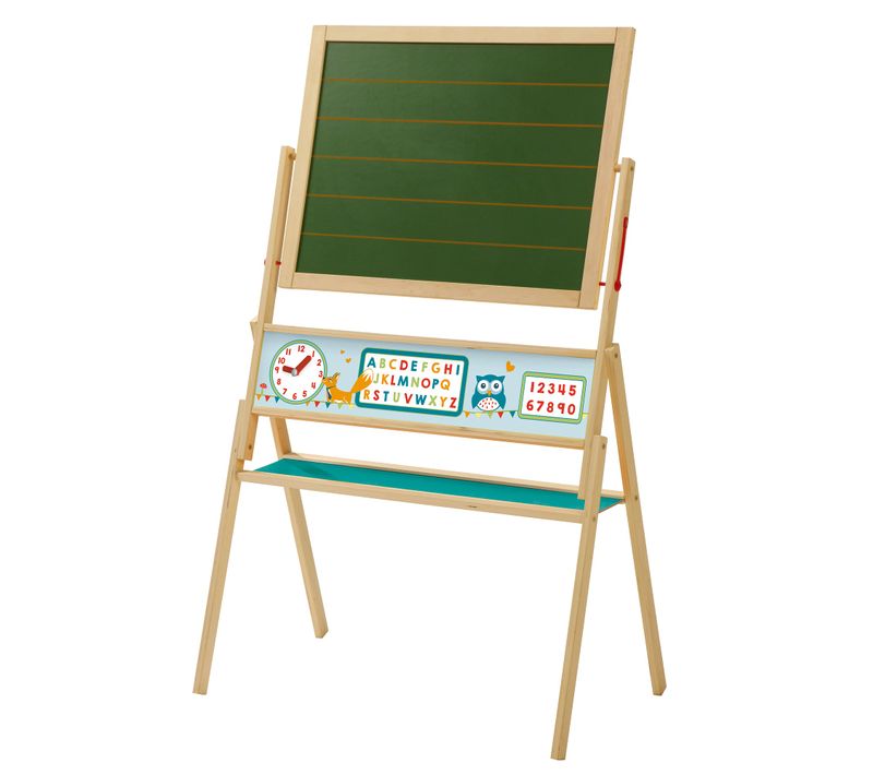 Tableau Pivotable Pour Enfant Abc Eule - Double Face Craie Et Magnétique - étagère Intégrée