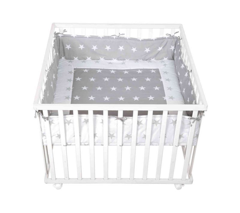 Parc Carré Little Stars En Bois Blanc 100x100cm