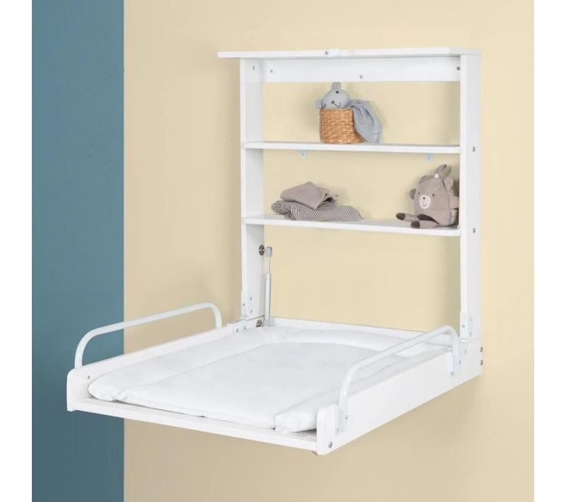 Table à Langer Murale Rabattable Blanche – Matelas 4 Cm Imperméable