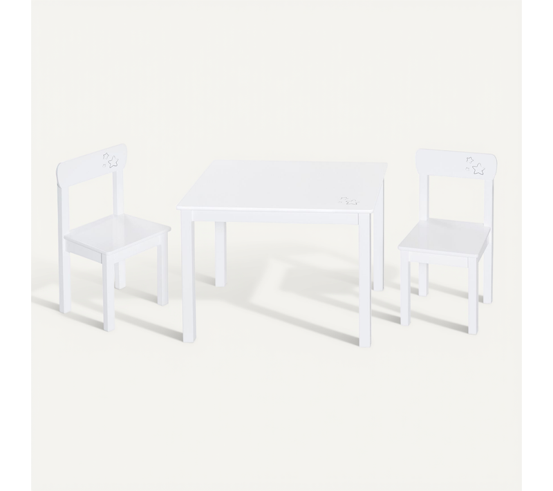 Set Table + 2 Chaises Enfants Little Stars - Bois Laqué Blanc