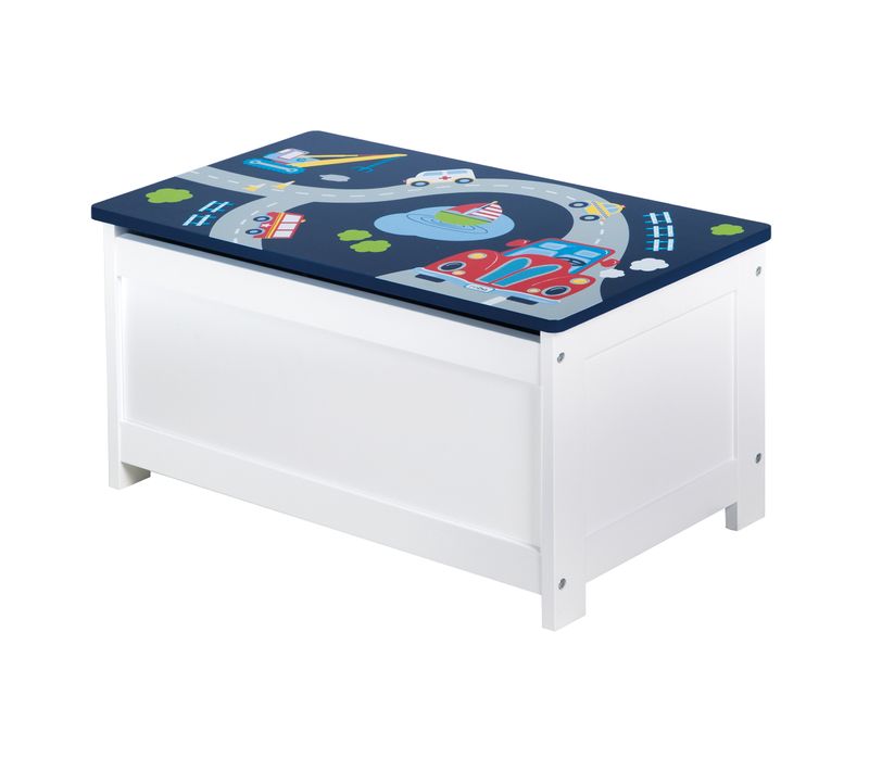 Banc-coffre à Jouets Rennfahrer En Bois - Blanc/bleu