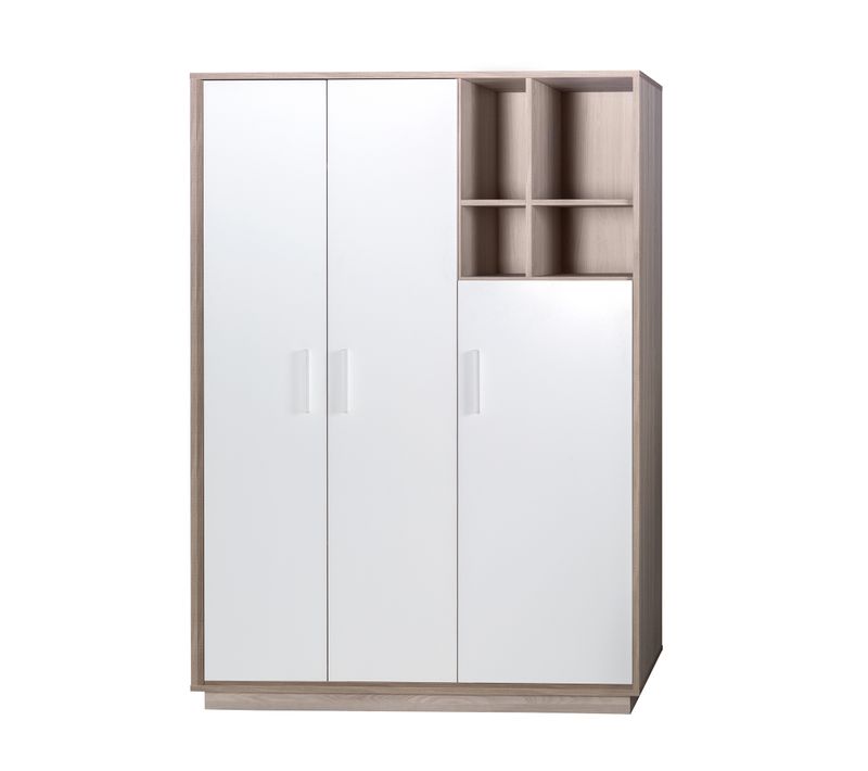 Armoire Olaf 3 Portes - Blanc / Décor Bois