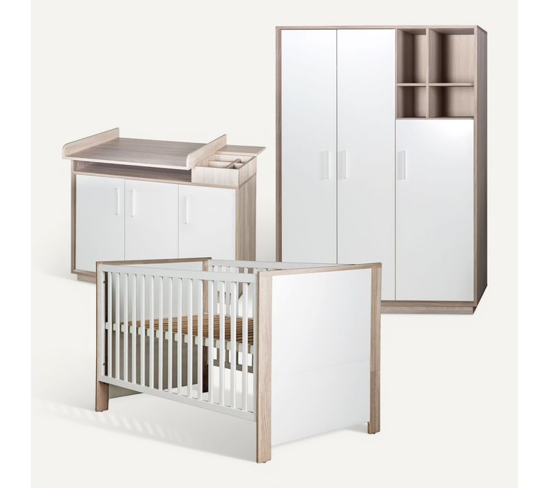 Ensemble De Chambre Olaf - Lit Bébé + Commode À Langer + Armoire 3 Portes