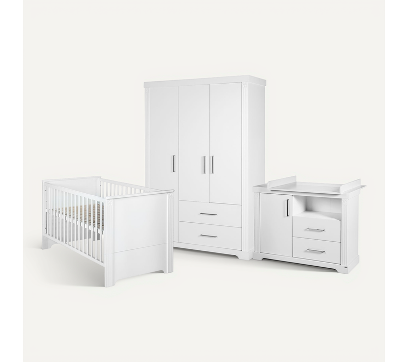 Ensemble De Chambre Maxi - Lit Bébé + Commode À Langer + Armoire 3 Portes