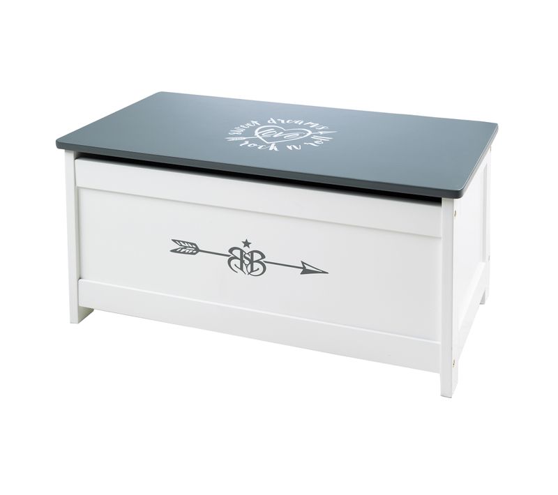 Banc-coffre à Jouets Rock Star Baby En Bois - Blanc / Gris