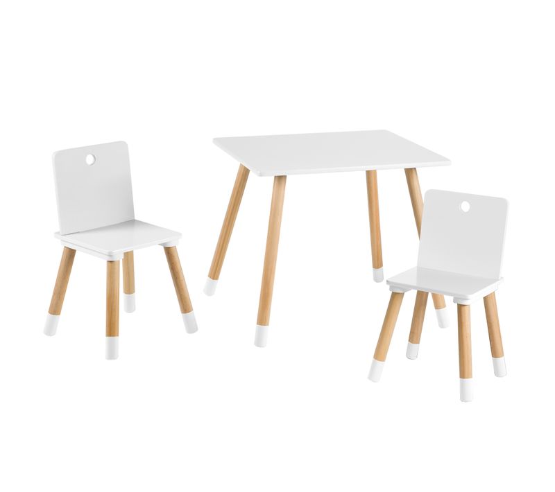 Ensemble De Sièges - 2 Chaises + Table D'enfant - Naturel/blanc Laqué