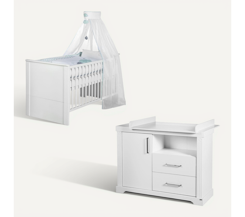 Set De Meuble Maxi - Lit Bébé Évolutif + Commode À Langer - Blanc