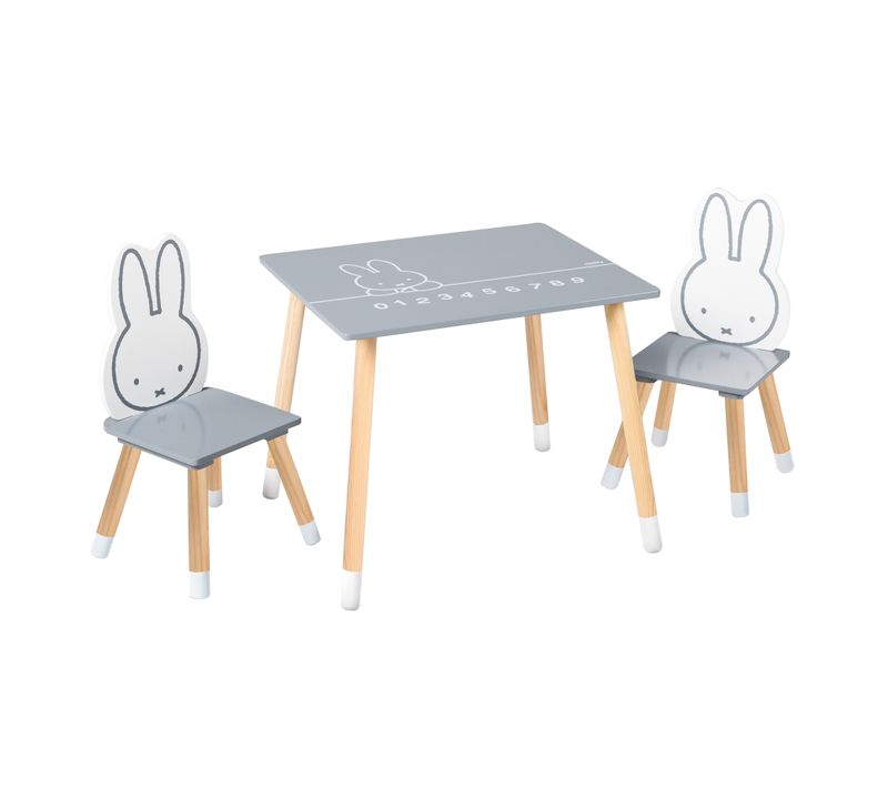 Ensemble Miffy® - 2 Chaises + Table Pour Enfant - Bois Laqué Gris Foncé/blanc