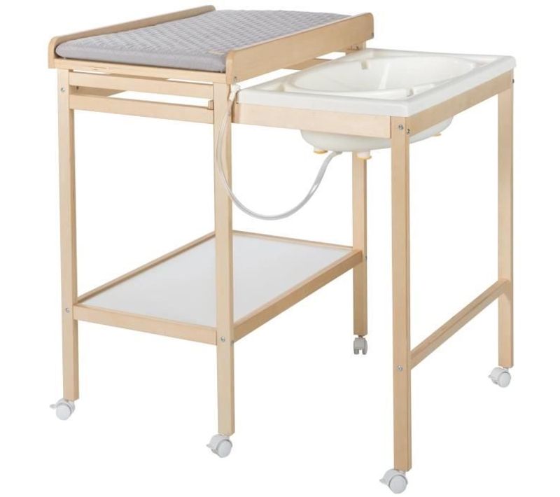 Table à Langer Et Baignoire Coulissante Bicolore + Matelas Gris Roba Style