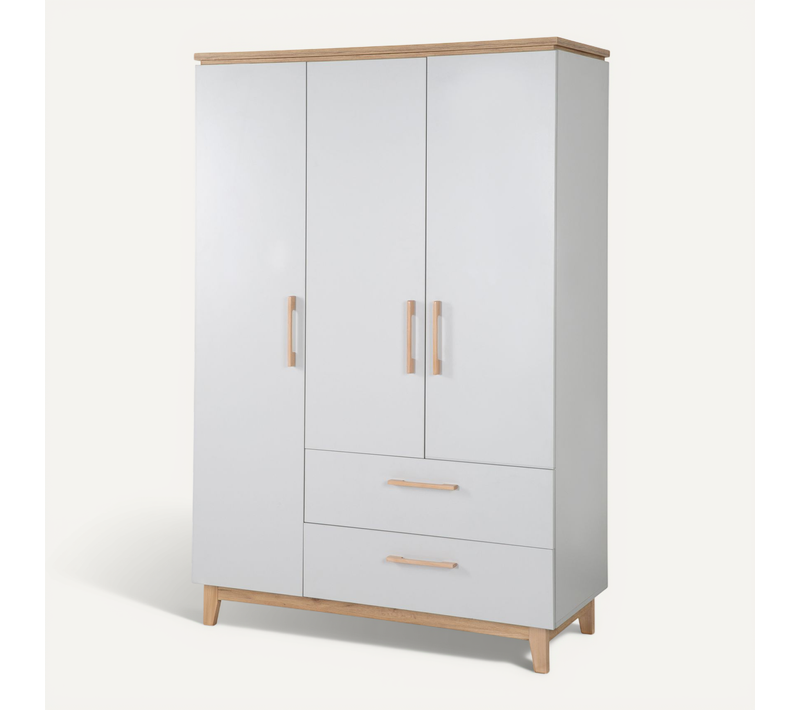 Armoire Caro 3 Portes - 2 Tiroirs - Gris Clair