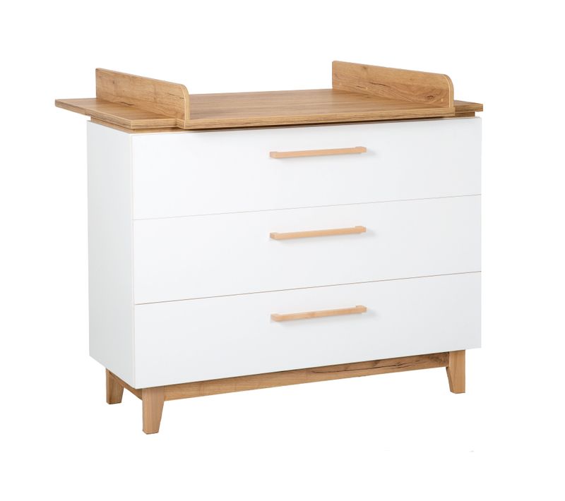 Commode à Langer Finn - 3 Tiroirs - Blanc / Effet Chêne Doré