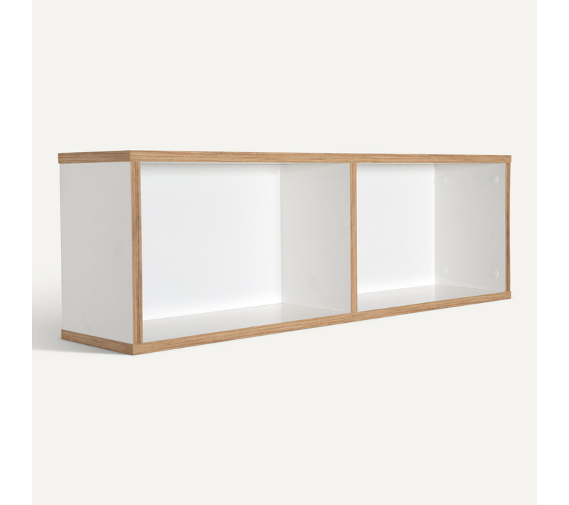 étagère Murale à 2 Niches Finn - Blanc / Décor Chêne Doré