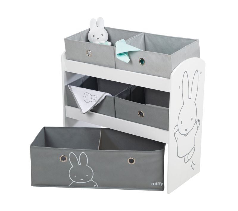 Étagère De Jouets Pour La Chambre D'enfant En Bois Blanc Avec 5 Boites En Toile - Miffy®