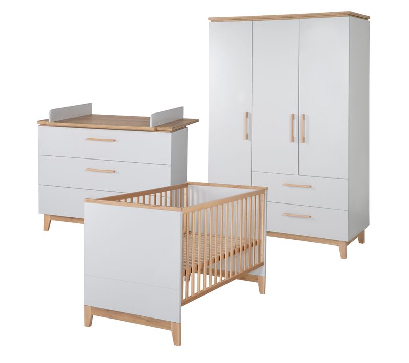 Ensemble De Chambre Caro - Lit Bébé + Commode Á Langer + Armoire 3 Portes