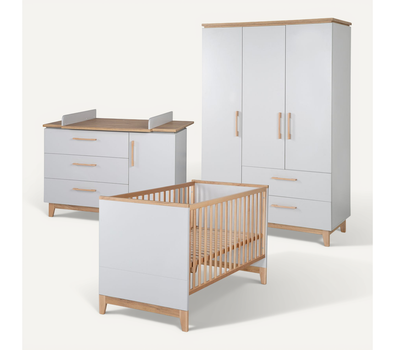 Ensemble De Chambre Caro - Lit Bébé + Commode Á Langer + Armoire 3 Portes