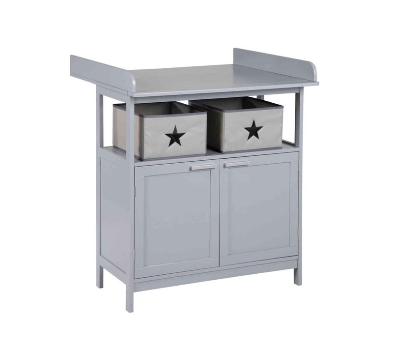 Meuble À Langer Bébé En Bois Gris 2 Portes   2 Boîtes De Rangement Hamburg