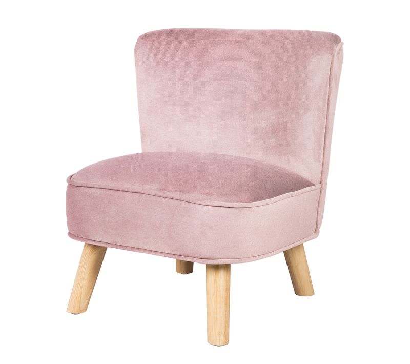 Fauteuil Enfant Lil Sofa - Avec Pieds En Bois Stables - Velours Rose