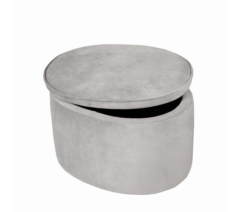Tabouret Ovale En Velours Pour Chambre Enfant Lil Sofa - Avec Coffre De Rangement - Gris