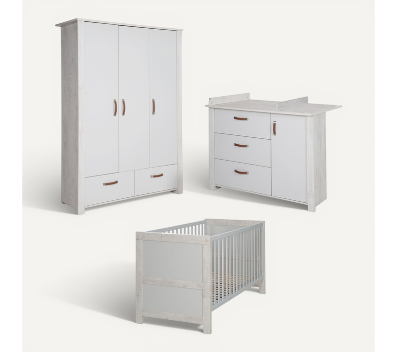 Ensemble De Chambre Mila - Lit Bébé + Commode à Langer + Armoire 3 Portes