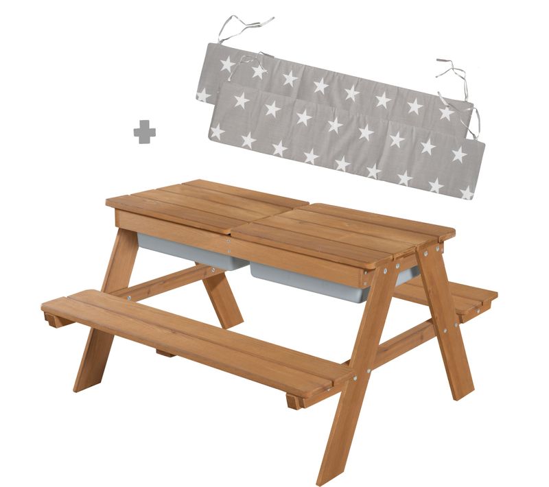 Table De Jeux à Sable Et Eau En Bois Massif Teck Et 2 Coussins - Play Outdoor+