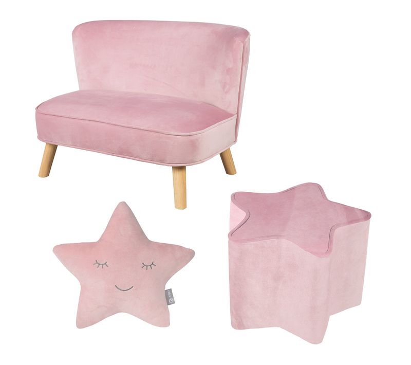 Ensemble Lil Sofa - Canapé + Tabouret + Coussin Décoratif - Rose / Mauve