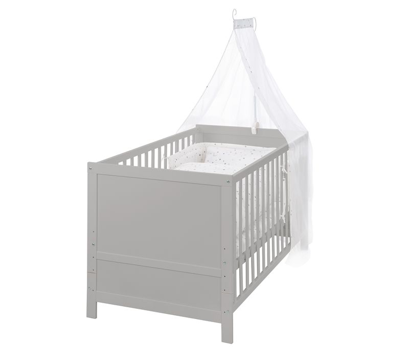 Lit Bébé Évolutif Complet Sternenzauber - 70x140 - Textiles Inclus - Gris