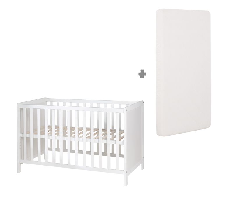 Lit Bébé 2en1 Indépendant Et Cododo 60x120 + Matelas - Hauteur Réglable - Bois Laqué Blanc