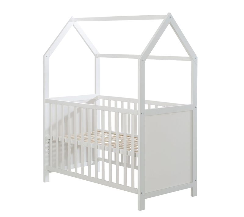 Lit Bébé Cabane 60x120 Cm - Lit Cododo Convertible En Canapé - Hauteur Réglable - Blanc