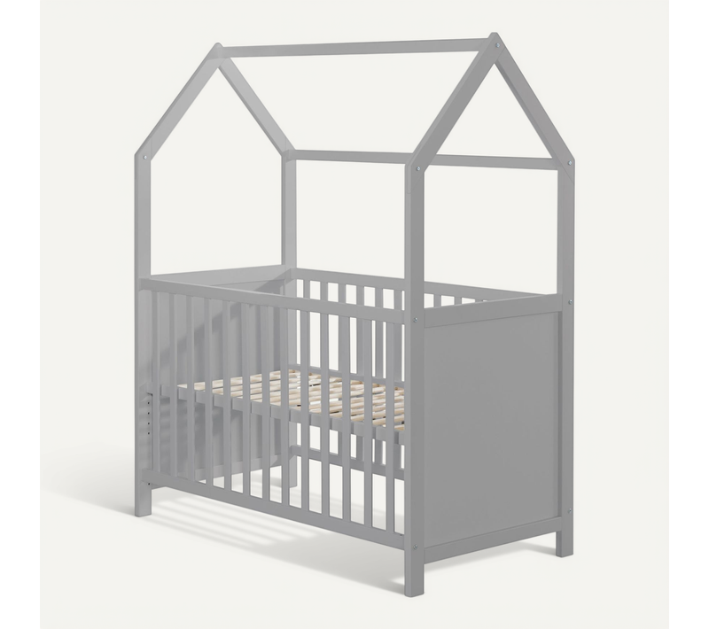 Lit Bébé Cabane 60x120 Cm - Lit Cododo Convertible En Canapé - Hauteur Réglable - Taupe