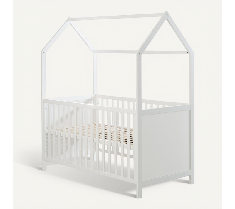 Lit Cabane Bébé évolutif 70x140 - Convertible - Bois Blanc