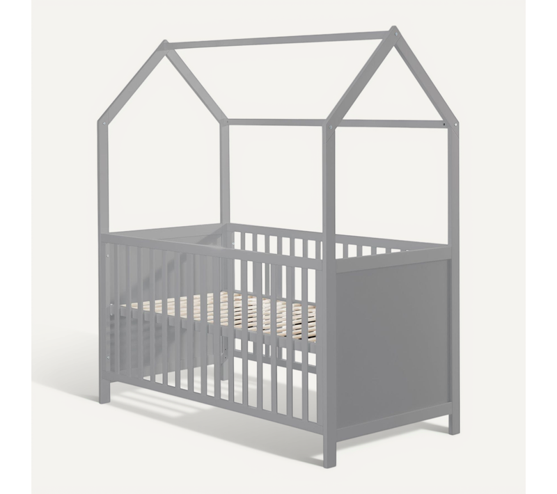 Lit Cabane Bébé évolutif 70x140 - Convertible - Bois Gris