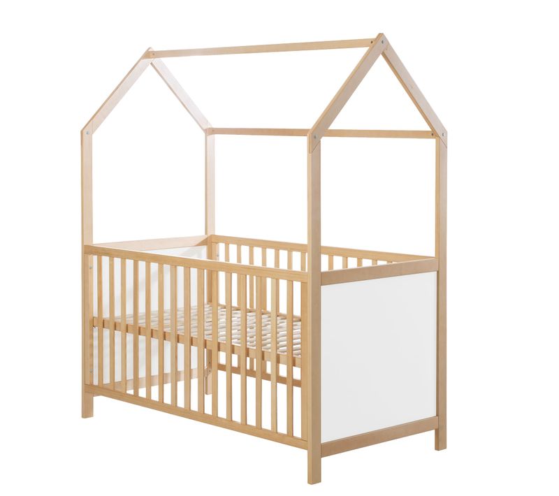 Lit Cabane Bébé Évolutif 70x140 - Convertible - Bois Blanc / Naturel
