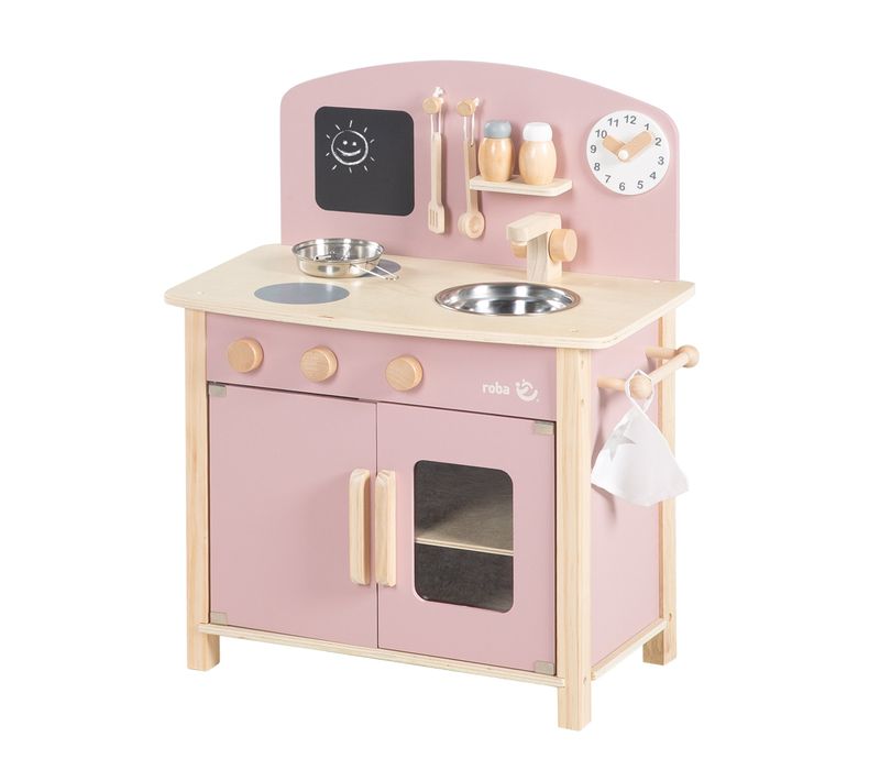 Cuisine Enfant En Bois - Avec Plaque De Cuisson + Évier + Accessoires - à Partir De 3 Ans - Rose