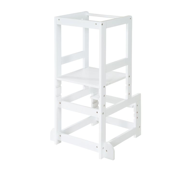 Tour D'apprentissage En Bois Laqué Blanc - Hauteur Réglable Sur 3 Niveaux