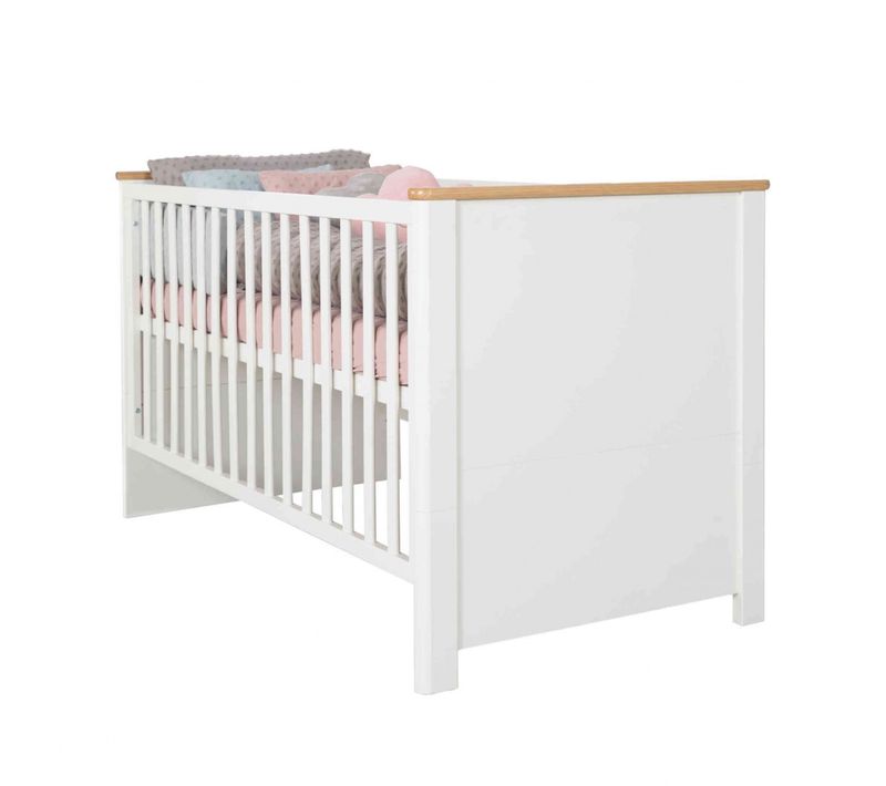 Lit Bébé Évolutif En Bois Chêne Et Blanc Ava 70x140