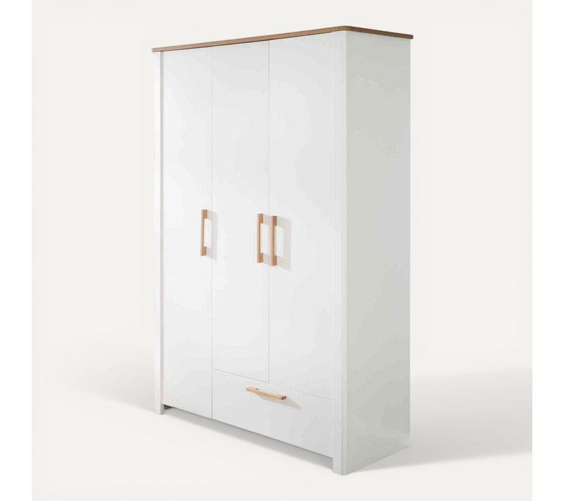Armoire Bébé En Bois Chêne Et Blanc 3 Portes 1 Tiroir Ava