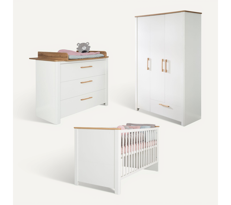 Ensemble De Chambre Ava - Lit Bébé + Commode À Langer + Armoire 3 Portes