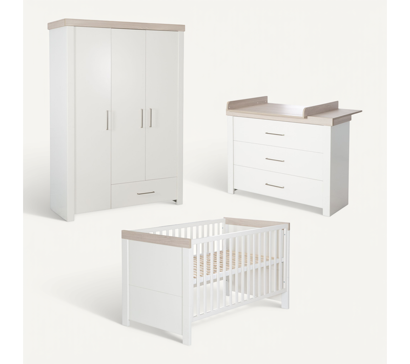 Ensemble De Meuble Lucy - Lit Bébé + Commode À Langer + Armoire 3 Portes