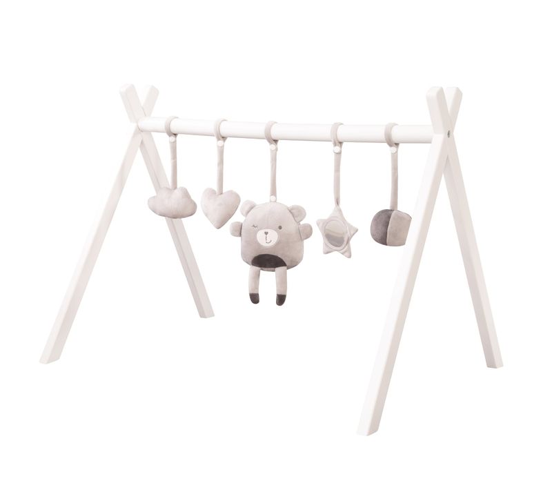 Portique D'éveil En Bois Pour Bébé + 5 Pendentifs Roba Style - Blanc/gris