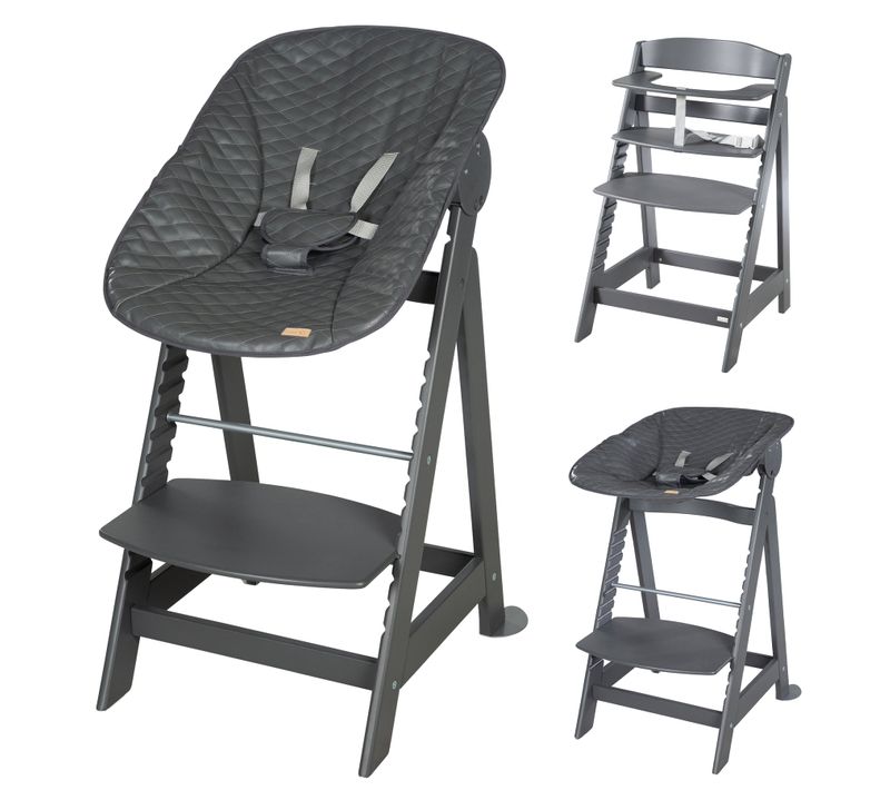 Chaise Haute Évolutive Avec Transat Graphite Matelassé - Anthracite - Born Up