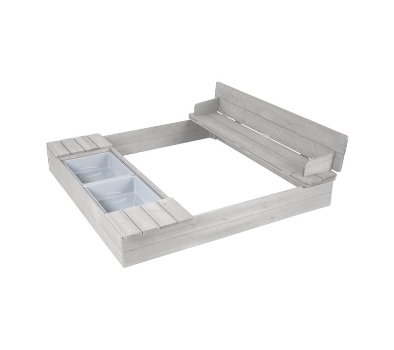Bac à Sable Avec Banc Et Couvercle En Bois Massif Gris - 2 Bacs En Plastique Inclus - Outdoor+