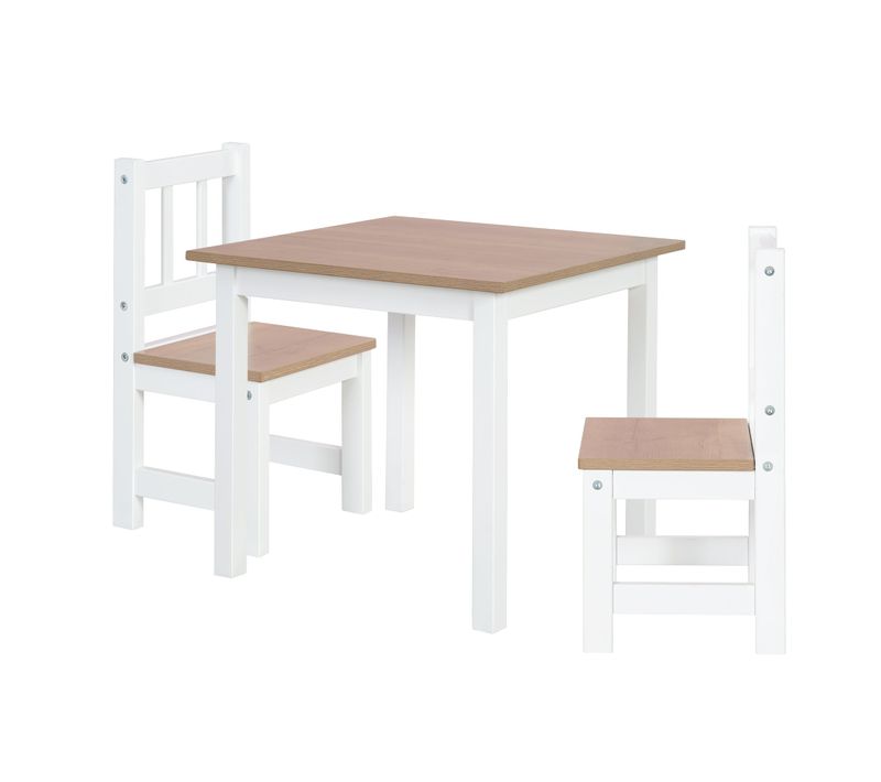 Ensemble Table Et 2 Chaises Enfants Woody - Plateau Et Assises En Aspect Bois - Blanc