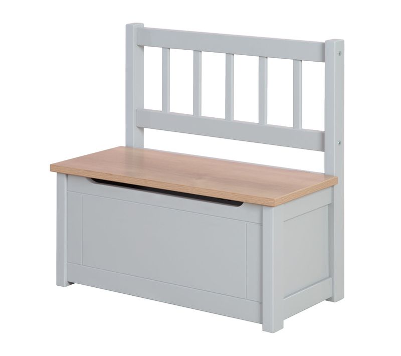 Banc-coffre à Jouets Woody Pour Enfant En Bois - Résistant Aux Rayures - Gris / Aspect Bois