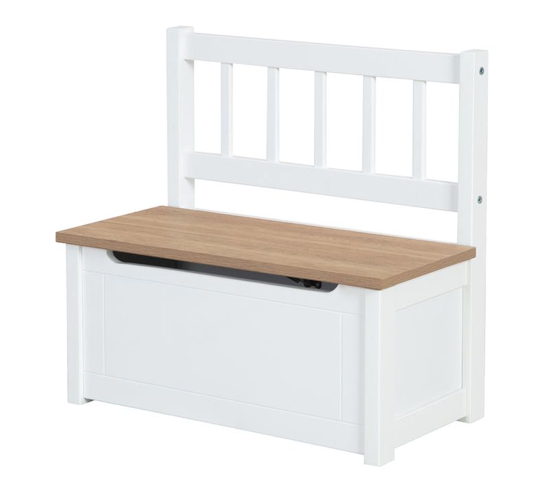 Banc-coffre à Jouets Woody Pour Enfant En Bois - Résistant Aux Rayures - Blanc / Aspect Bois